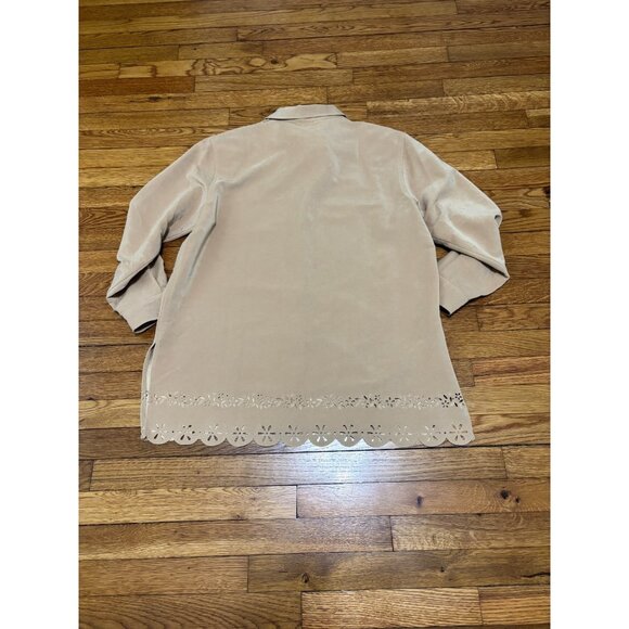 Susan Graver Style Womens Microfiber Jacket Sz Large Beige Scalloped Hem NWT! - Picture 6 of 6